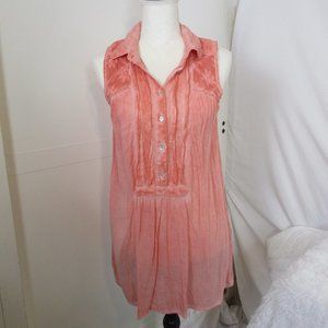 Free People Top Sleeveless Swing Coral Gauze Acid Wash Tie Dye Tunic Size Medium